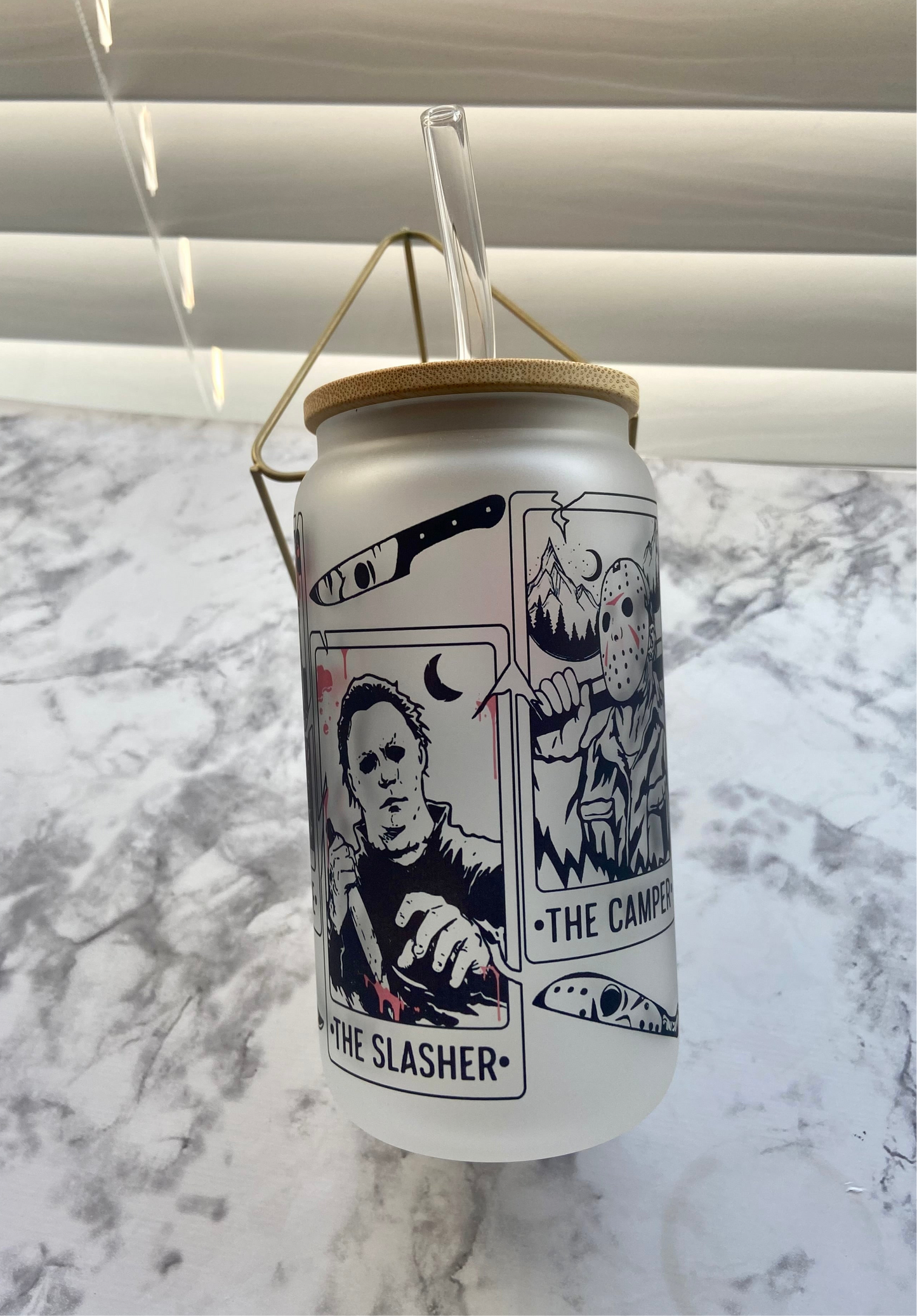 killer glass can with bamboo lid & straw 16oz