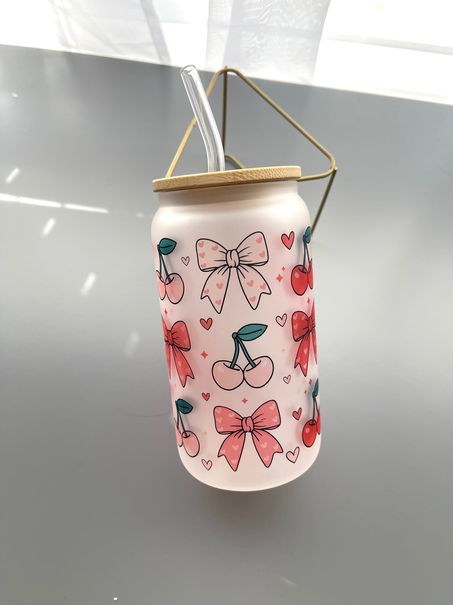 Cherry & bows coquette glass cup