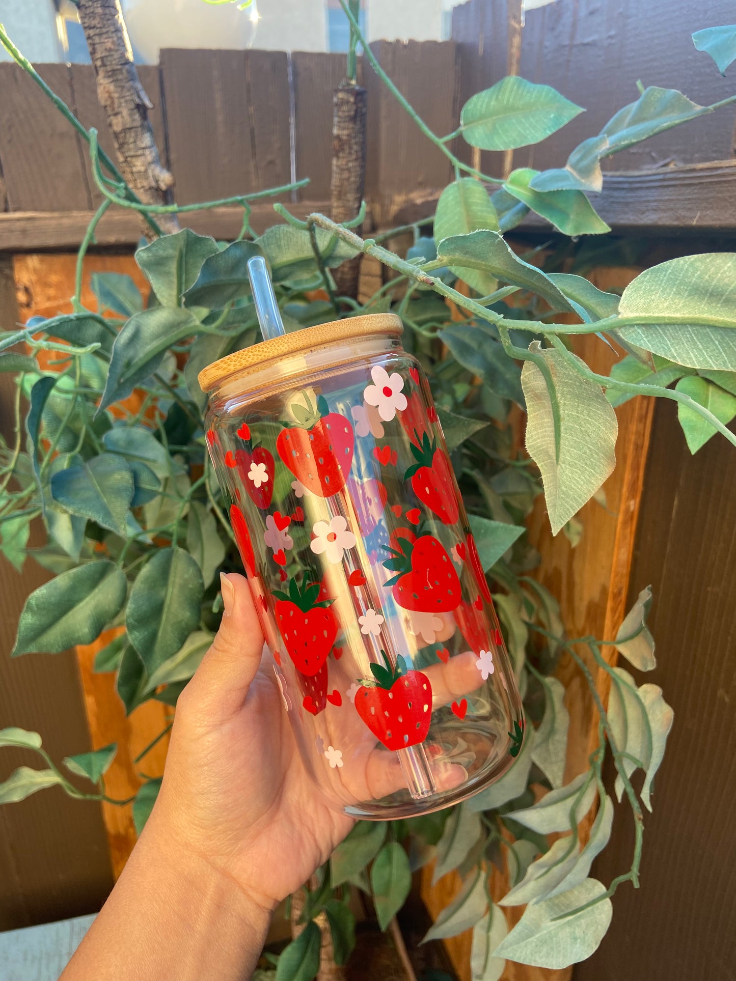 Can Shape Glass | Strawberry Glass Cup With Lid | Alicee Creations