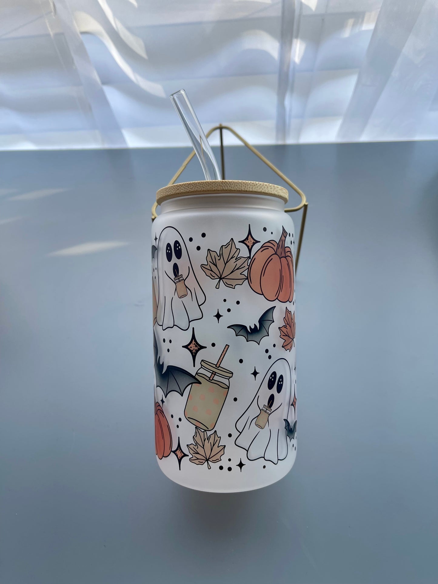 Spooky Season Tumbler – 16oz Halloween Ghosts & Pumpkins Cup with Lid & Straw