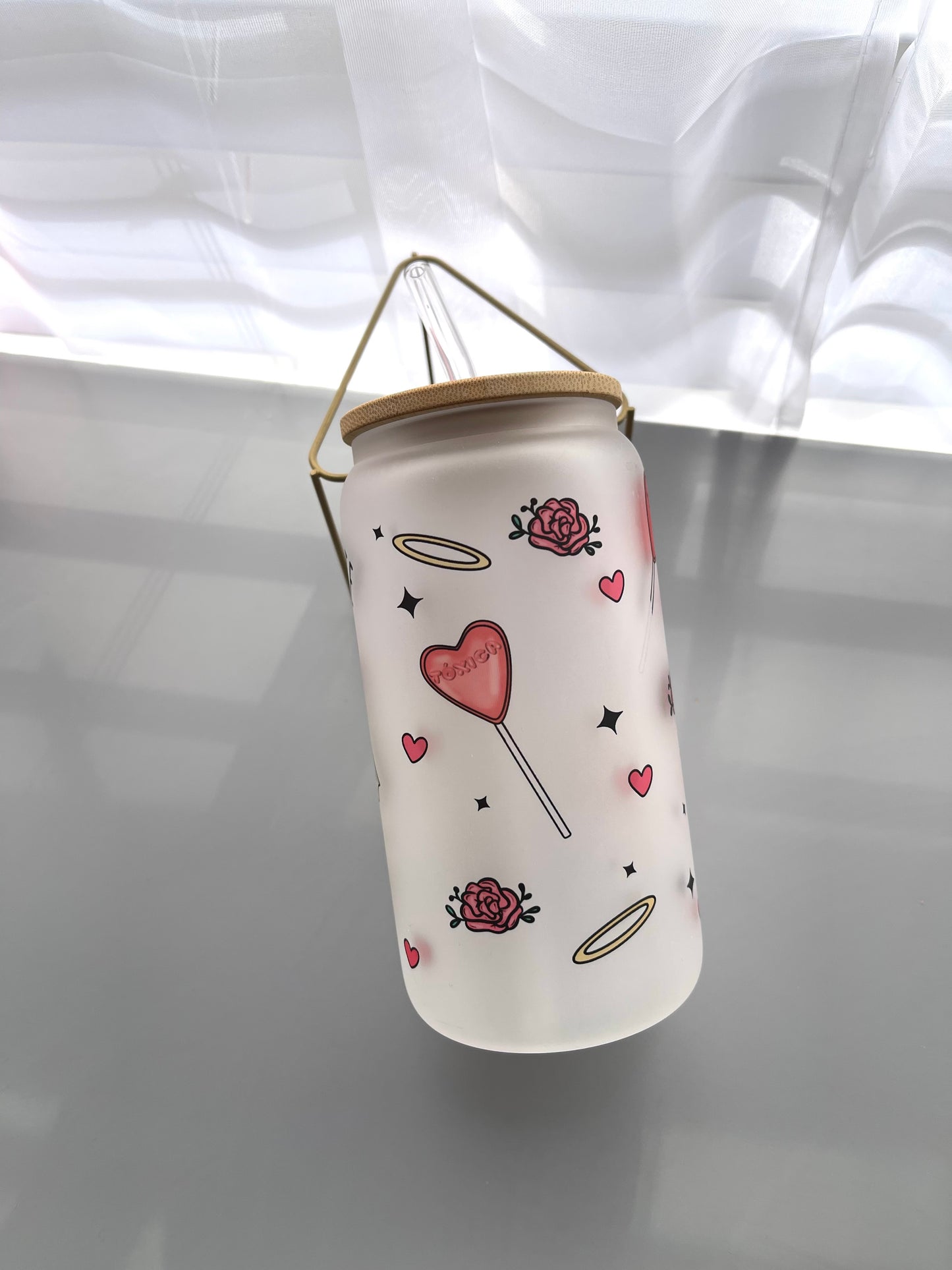 Tu mala suerte ghoul glass can with bamboo lid & straw