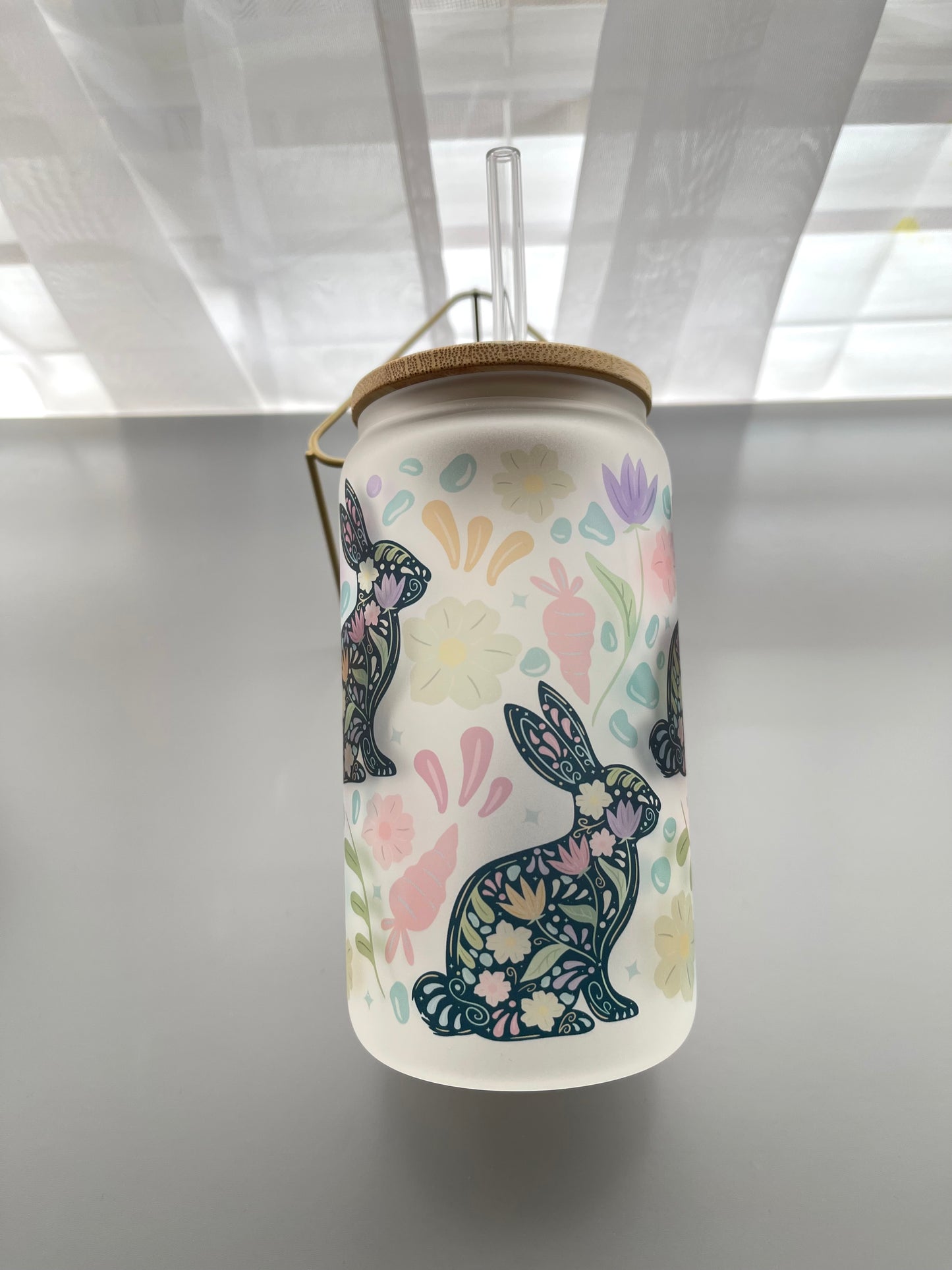 Talavera floral bunny glass cup