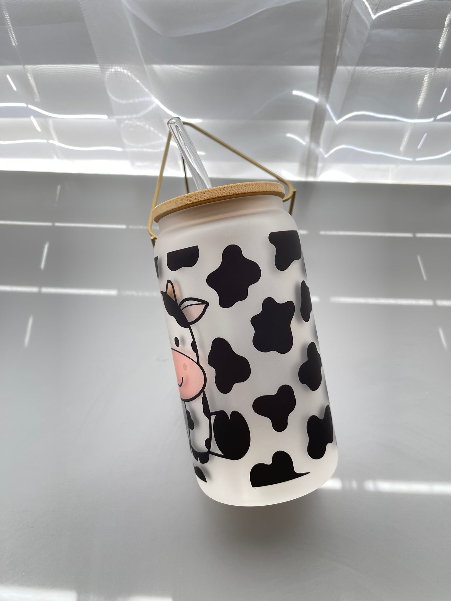 Cow print 16oz glass cup