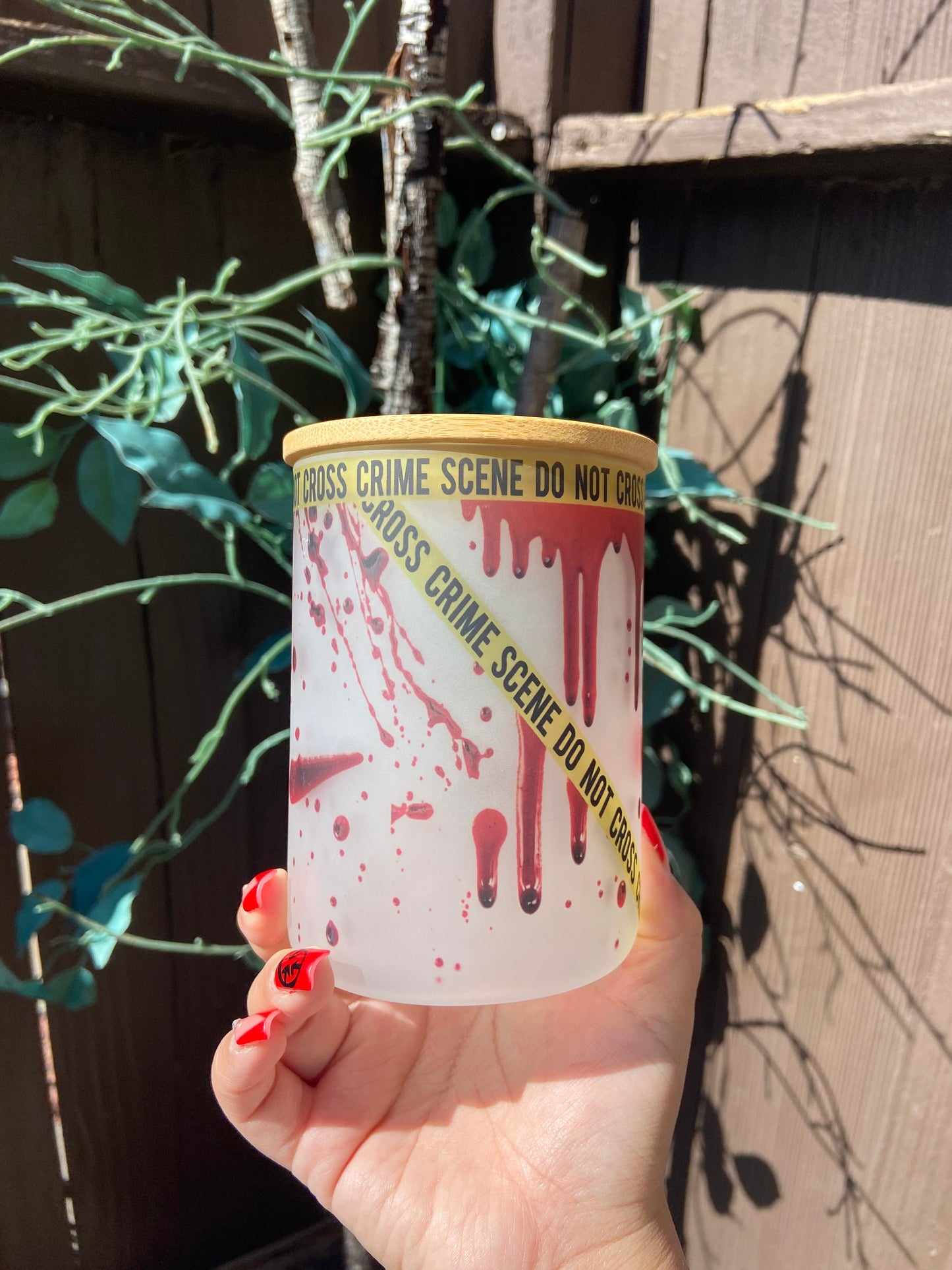 Crime scene mug 15oz with bamboo lid & straw