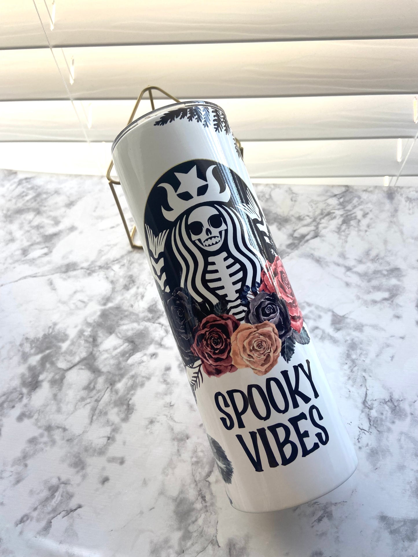 Spooky vibes flower tumbler