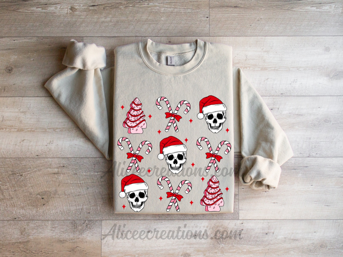 spooky skulls & cakes christmas crewneck sweatshirt