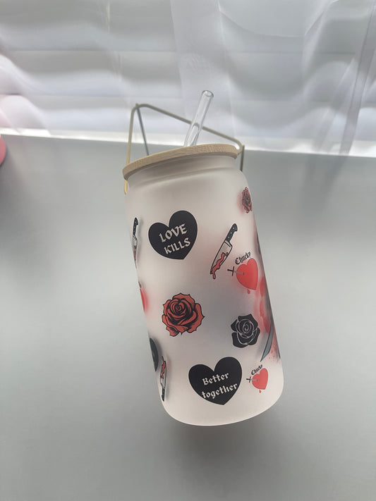 Valentines killer dolls glass cup