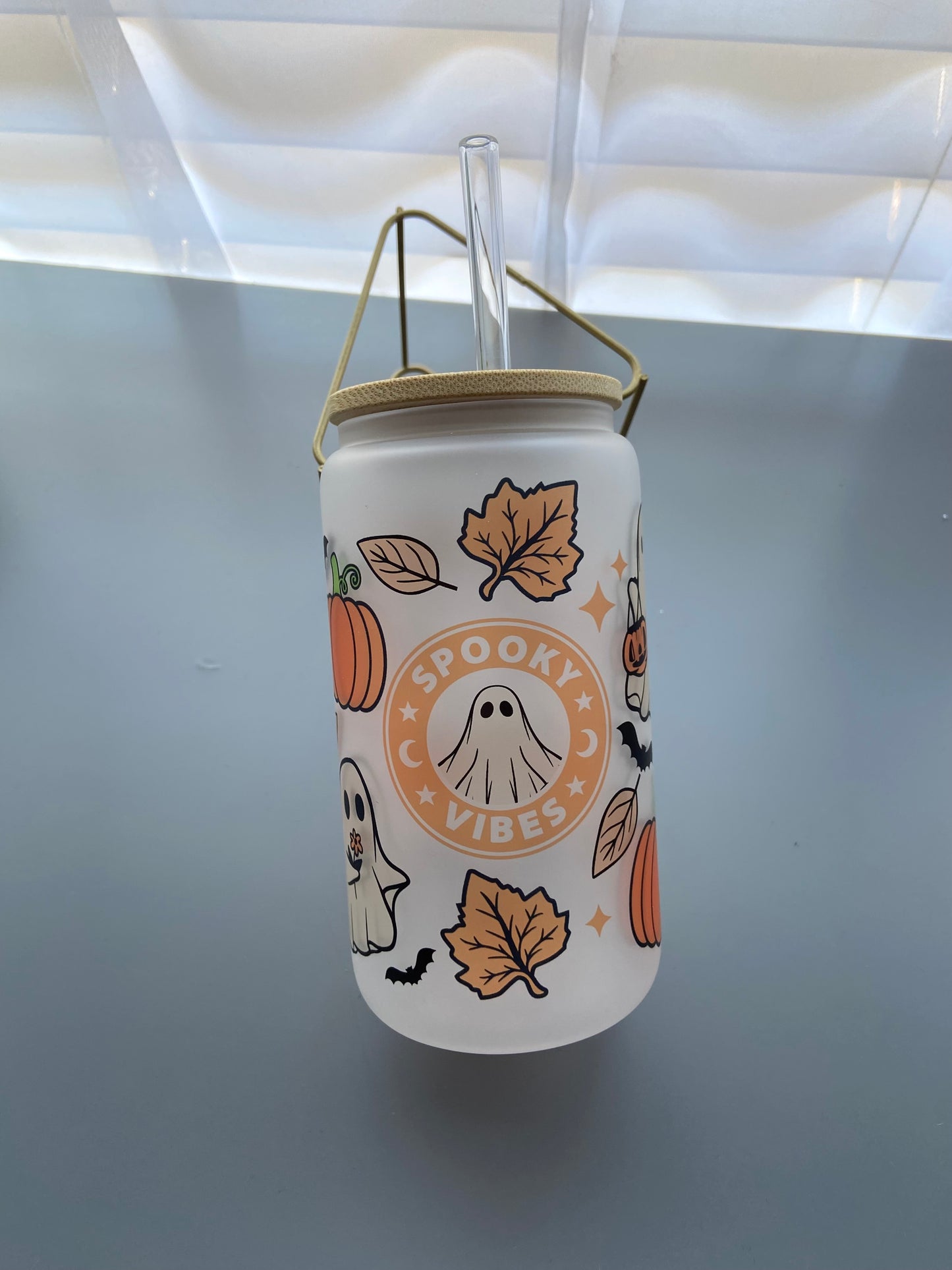 Spooky Vibes Frosted Glass Tumbler – Fall Edition