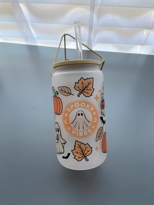 Spooky Vibes Frosted Glass Tumbler – Fall Edition