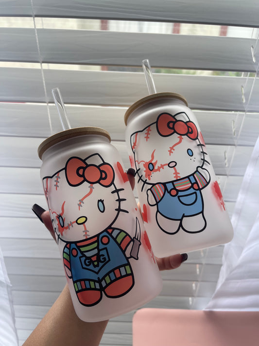 Killer doll x kitty glass cup