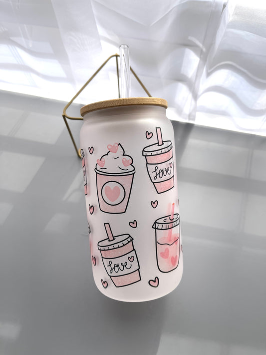 Water tracker glass cup valentines design