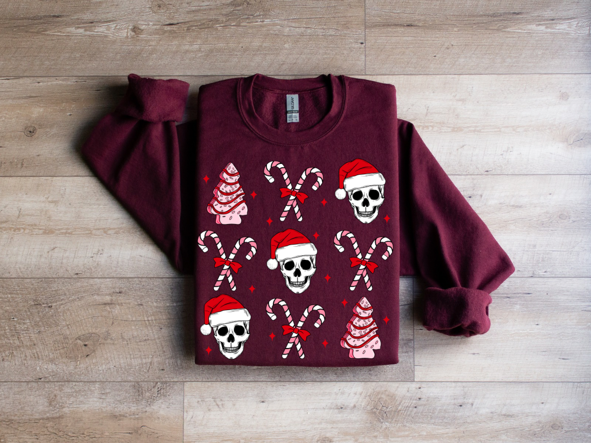 spooky skulls & cakes christmas crewneck sweatshirt