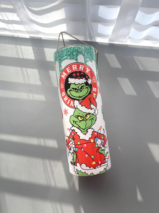 Merry grinchmas 20oz tumbler with lid