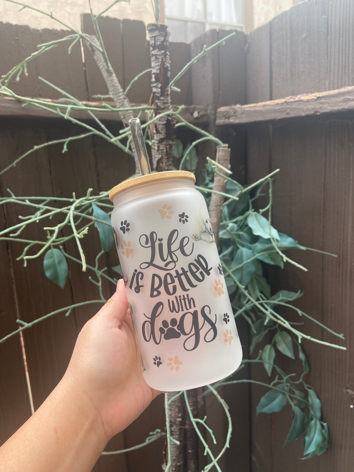 Life is better with dogs coffee glass cup