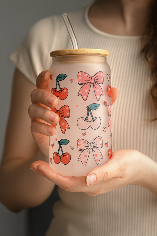 Cherry & bows coquette glass cup