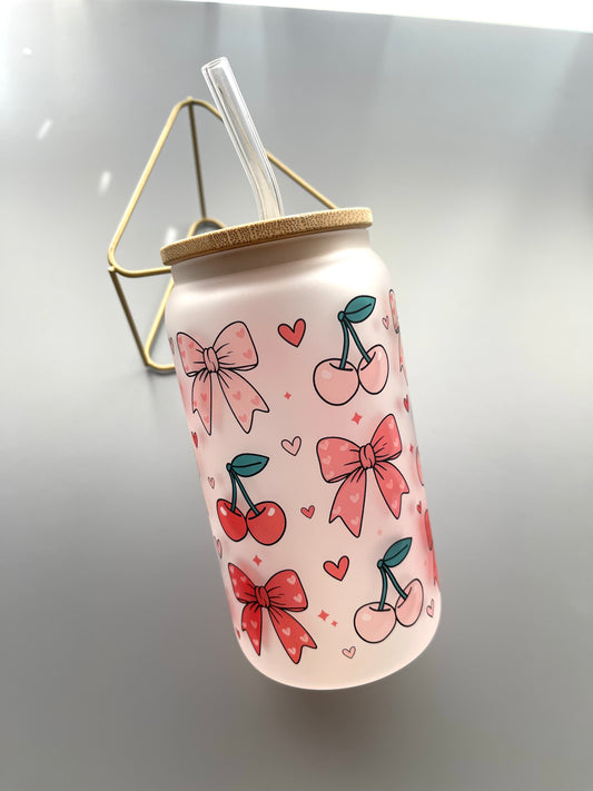 Cherry & bows coquette glass cup