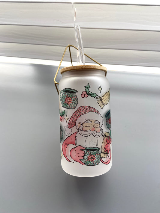 Santa y tamales glass cup