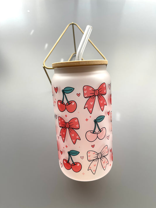 Cherry & bows coquette glass cup