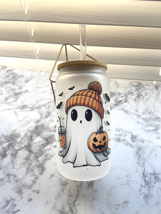 Cute fall ghost glass cup