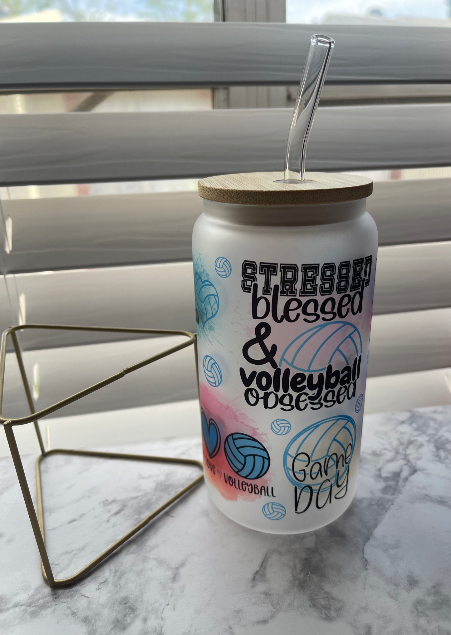 Volleyball 16oz glass can