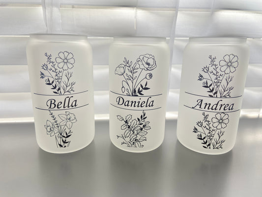 Birth month Flower bouquet personalized glass cup