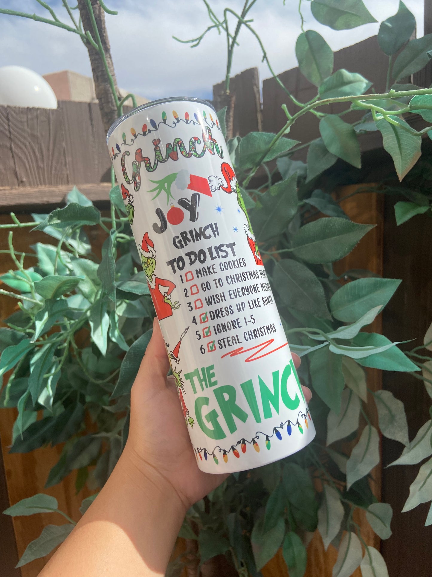 Grinchy 20oz tumbler to do list