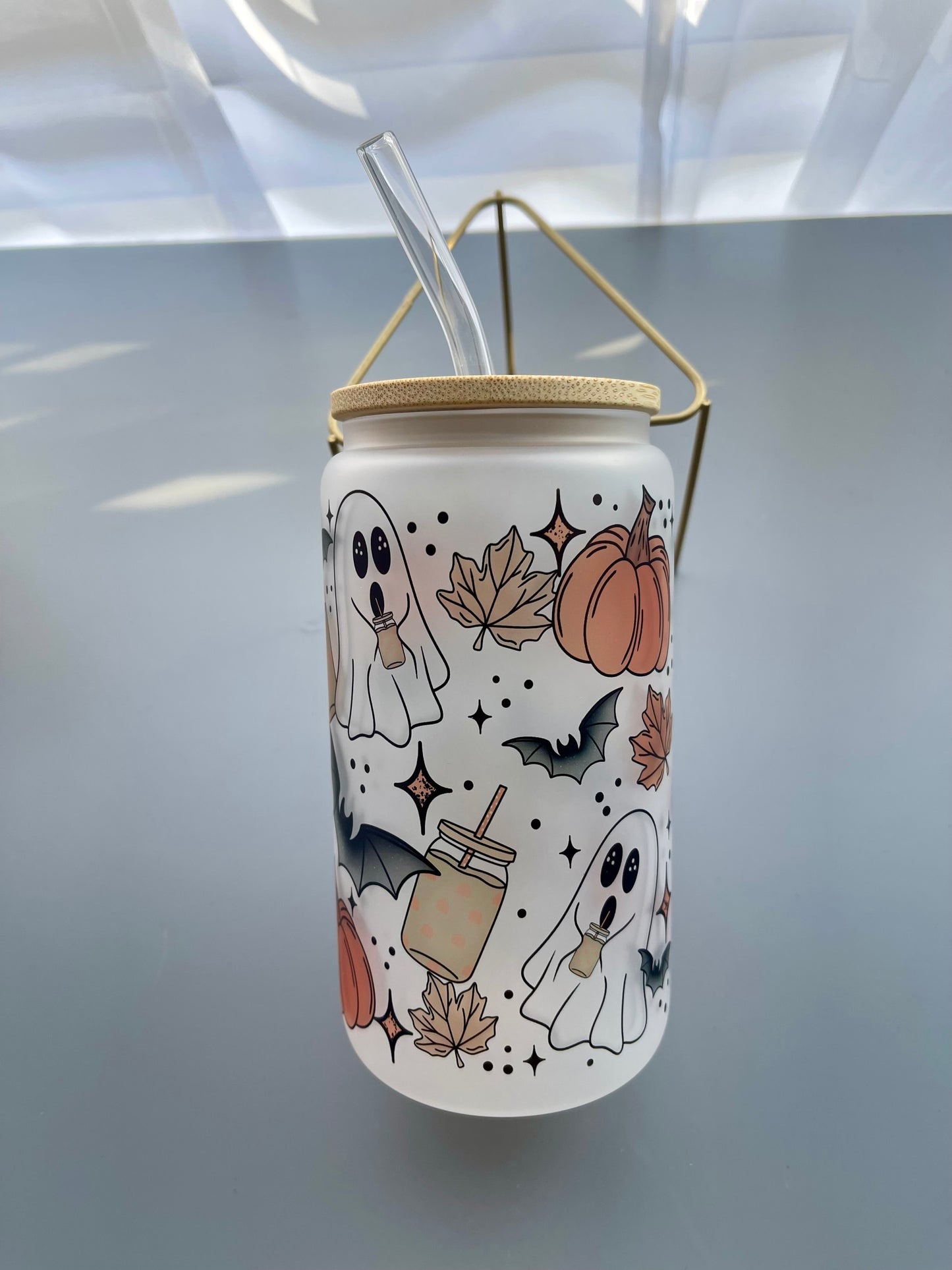 Spooky Season Tumbler – 16oz Halloween Ghosts & Pumpkins Cup with Lid & Straw