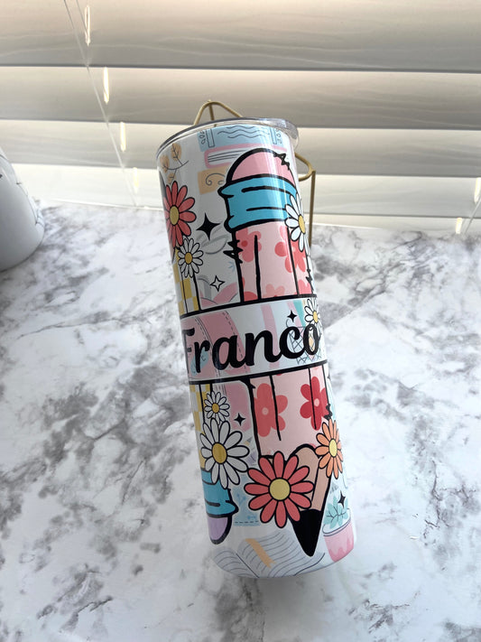 Cute pencil personalized tumbler for teachers