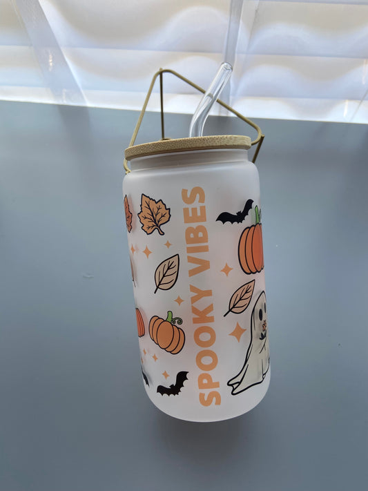 Spooky Vibes Frosted Glass Tumbler – Fall Edition