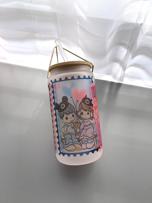 Valentines post card stamps glass cup