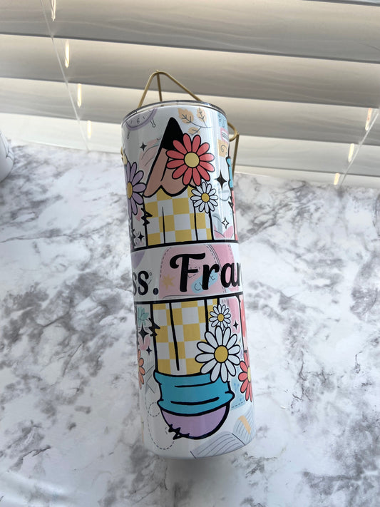 Cute pencil personalized tumbler for teachers