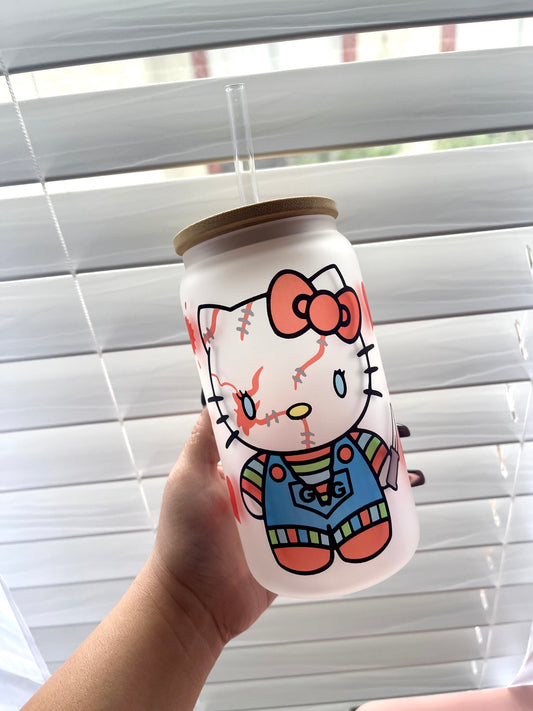 Killer doll x kitty glass cup