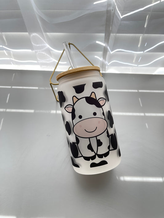 Cow print 16oz glass cup