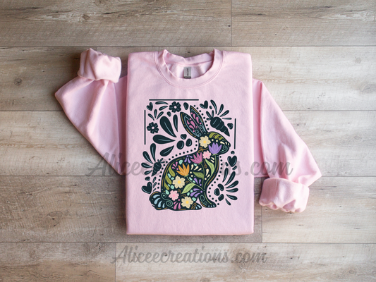 Talavera floral bunny long sleeve crew