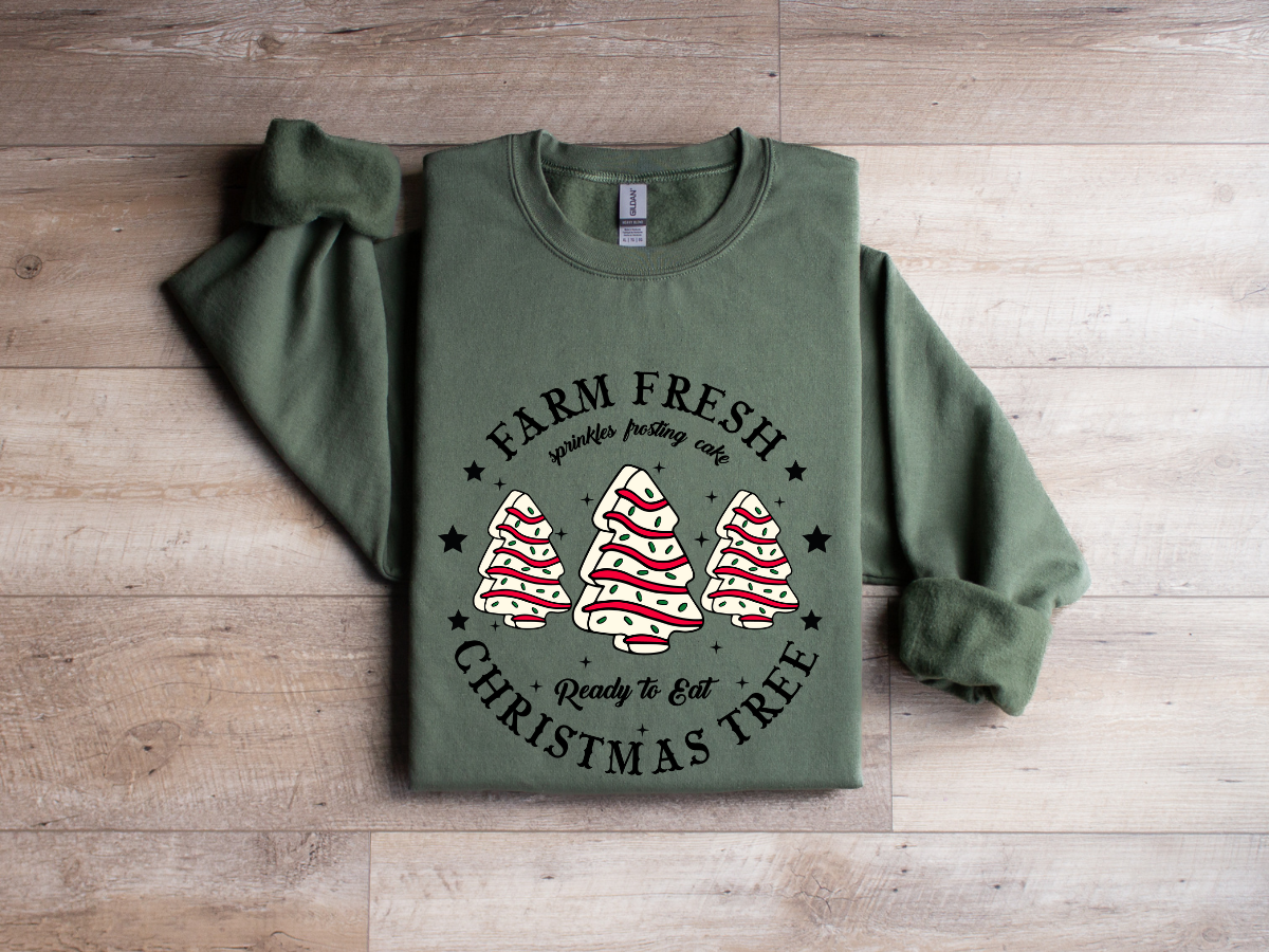 Christmas farm fresh Christmas tree snack cakes crewneck sweater