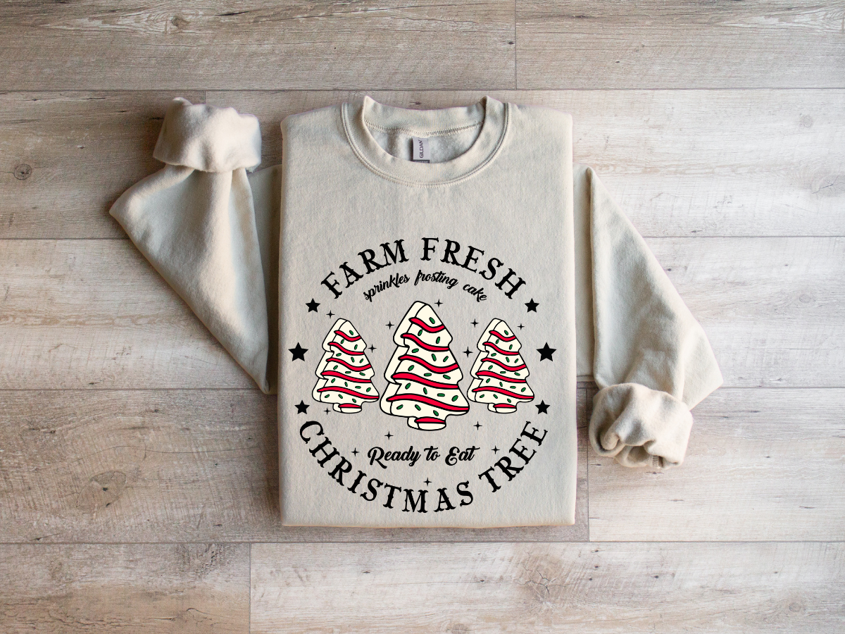 Christmas farm fresh Christmas tree snack cakes crewneck sweater