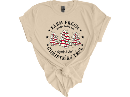 Christmas farm fresh tree snacks short sleeve tee