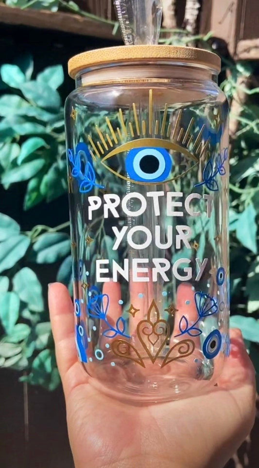 Protect your energy glass can with bamboo lid & straw