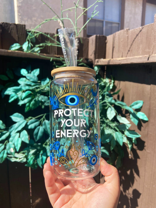 Protect your energy glass can with bamboo lid & straw