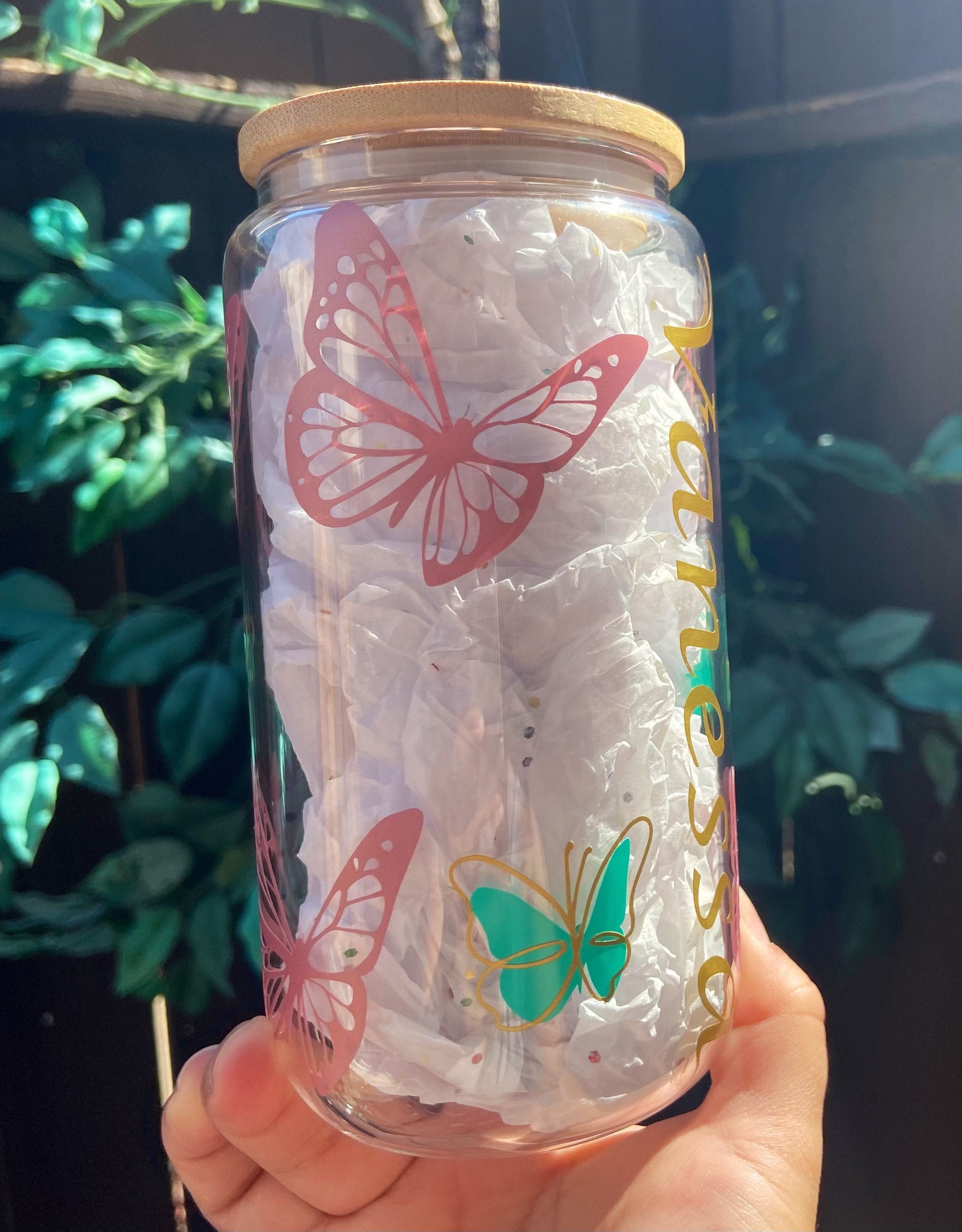 Custom Beer Can Glass | Butterfly Glass Can | Alicee Creations