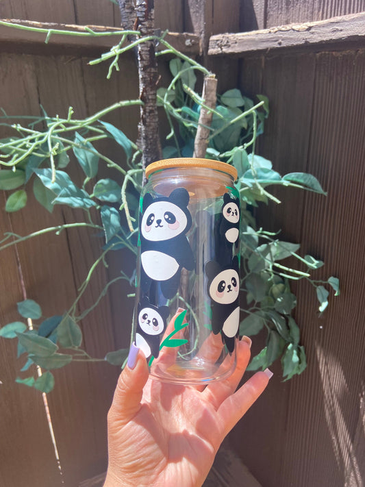 Beer Can Glass With Bamboo Lid |Panda Bear Glass Can| Alicee Creations