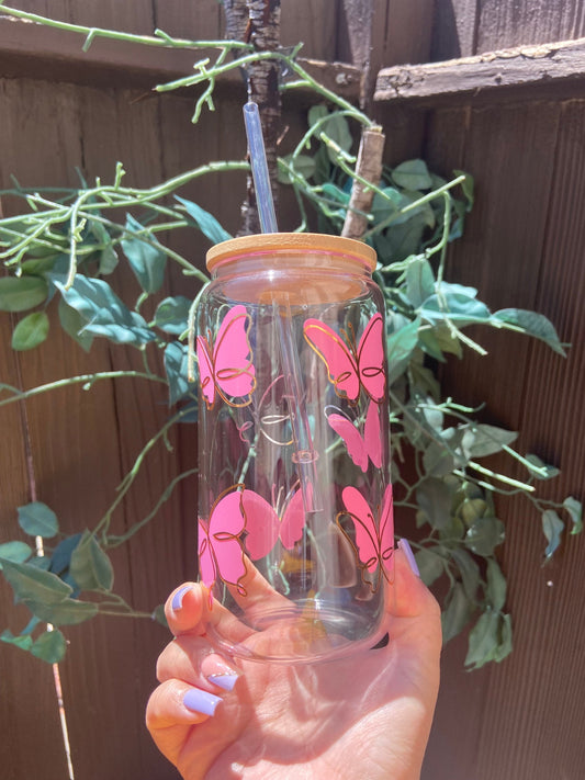 Clear Tumbler With Straw | Butterfly glass cup | Alicee Creations