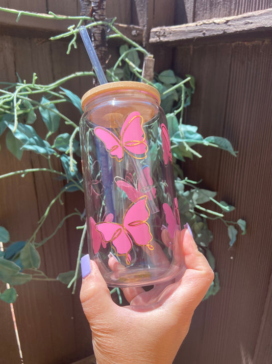 Clear Tumbler With Straw | Butterfly glass cup | Alicee Creations